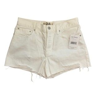 We The Free White Out Distressed Button Fly Denim Shorts